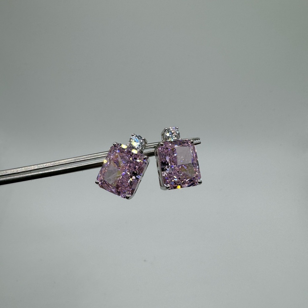3.5ct Pink Sapphire Radiant Cut Earrings - Picture 11 of 15
